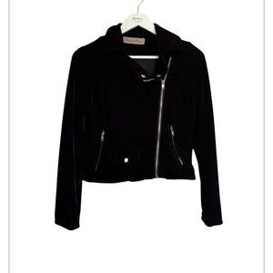 Madeline & Monroe  Black Velour Hipster  Moto Cropped Zipper Jacket  Size S